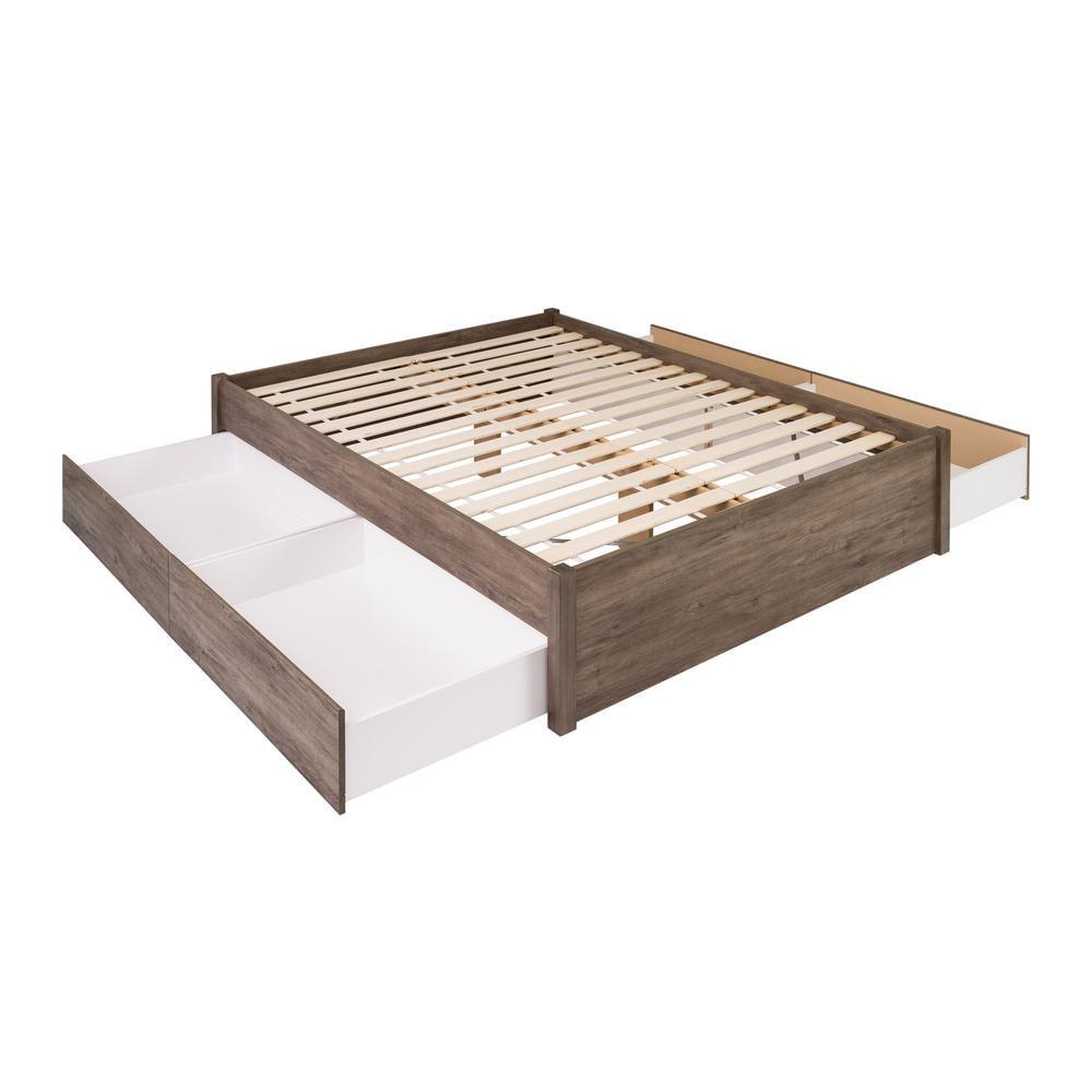 Prepac Queen Select 4 - Post Platform Bed with 4 Drawers Drifted Gray: Particle Board & MDF Frame, No Box Spring Needed