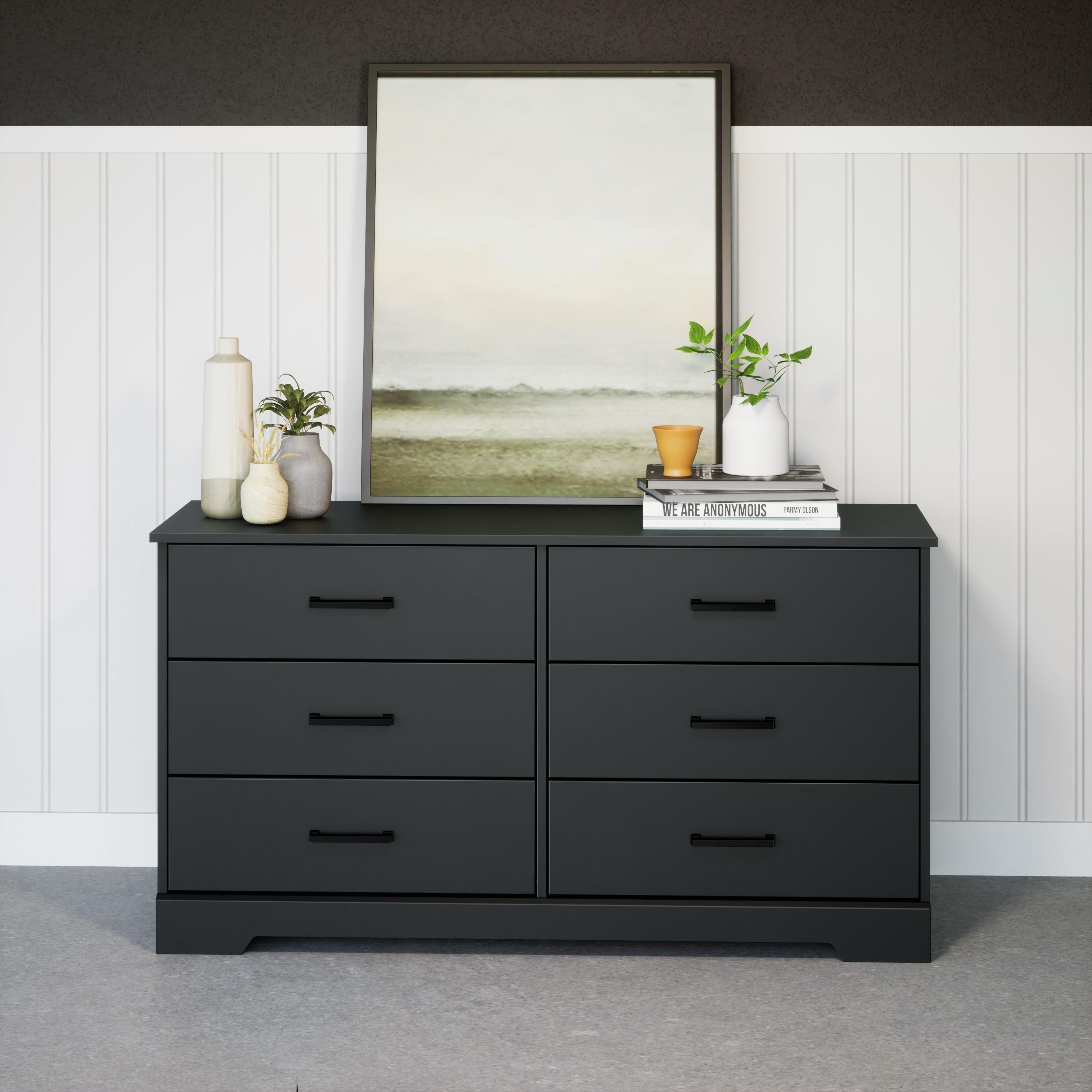 Rustic Black Farmhouse Double Dresser with Six Drawers