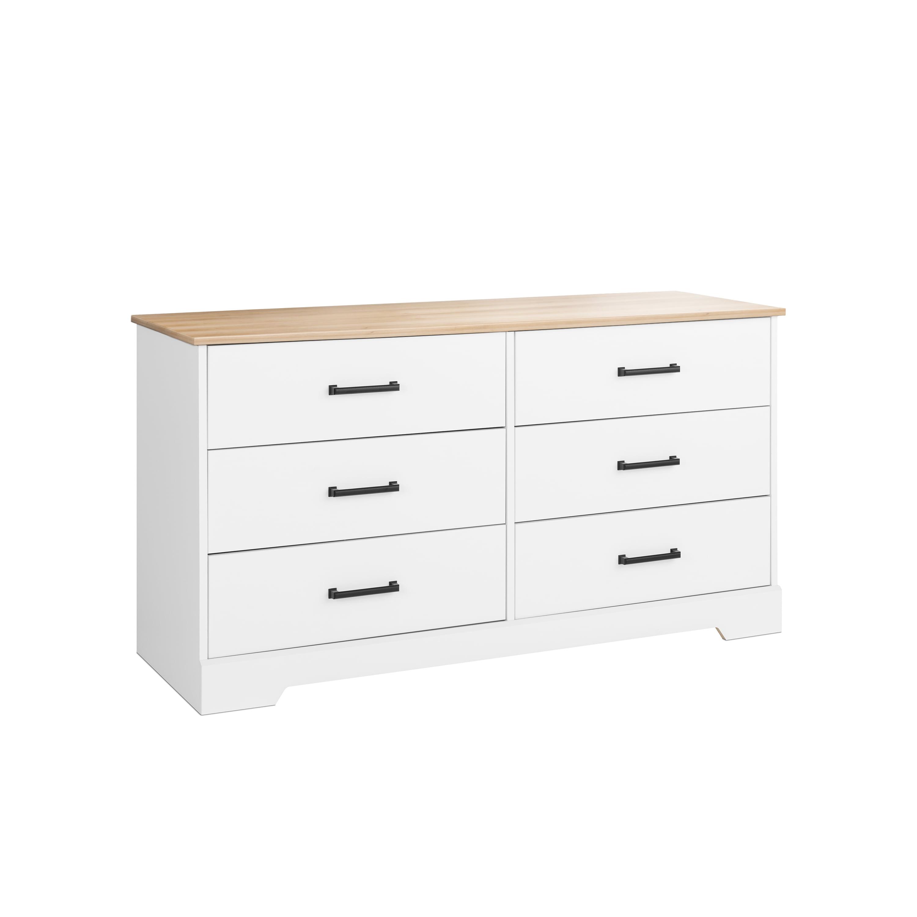 Rustic White and Oak Double Dresser with Six Drawers