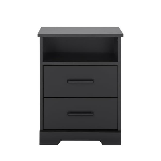 Prepac Rustic Ridge Farmhouse Nightstand with 2 Drawers and Open Shelf Black