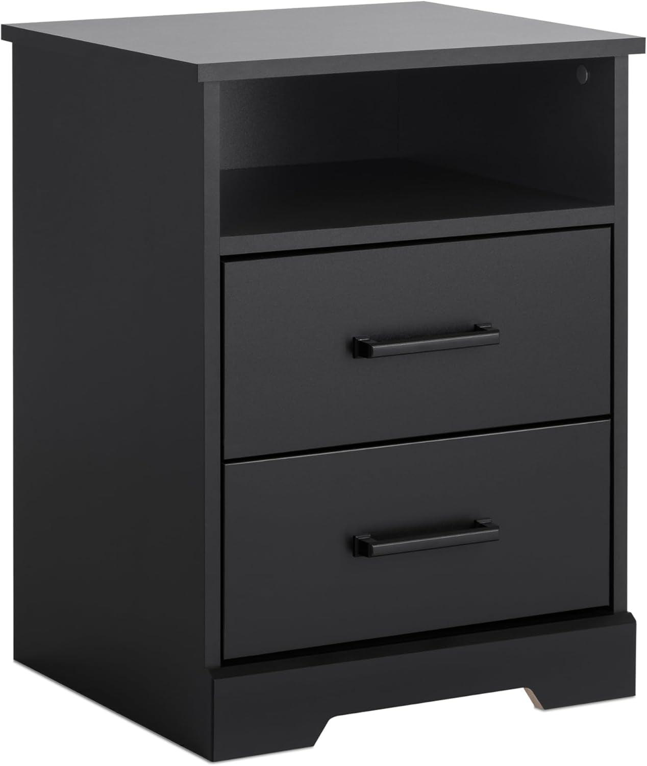 Prepac Rustic Ridge Farmhouse Nightstand with 2 Drawers and Open Shelf Black