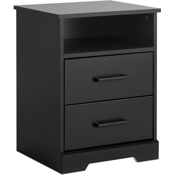 Prepac Rustic Ridge Farmhouse Nightstand with 2 Drawers and Open Shelf Black