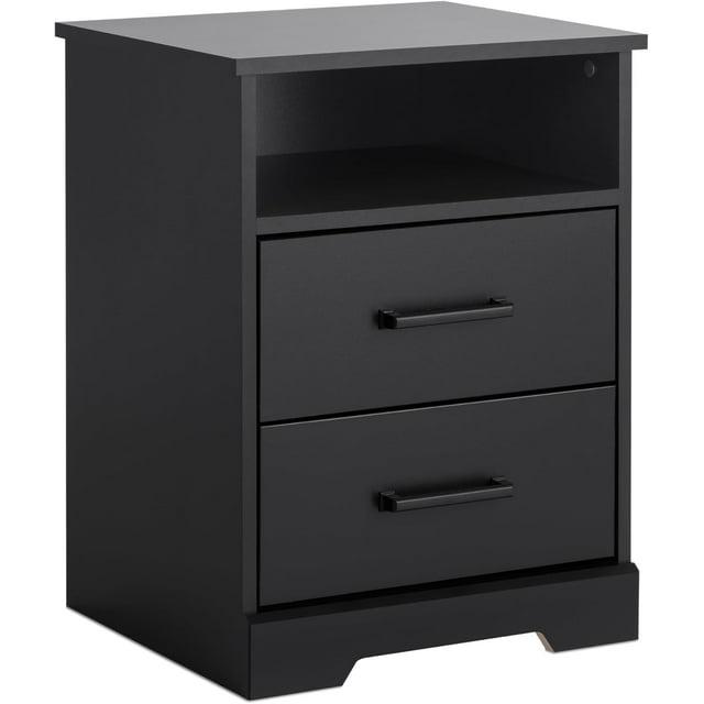 Prepac Rustic Ridge Farmhouse Nightstand with 2 Drawers and Open Shelf Black
