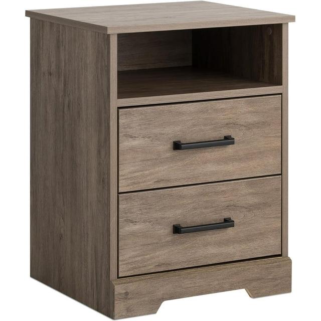 Prepac Rustic Ridge Farmhouse Nightstand Bedside Table, Brown Nightstand for Bedroom, End Table with 2 Drawers and Open Shelf 16.25"D x 18.75"W x 24.5"H