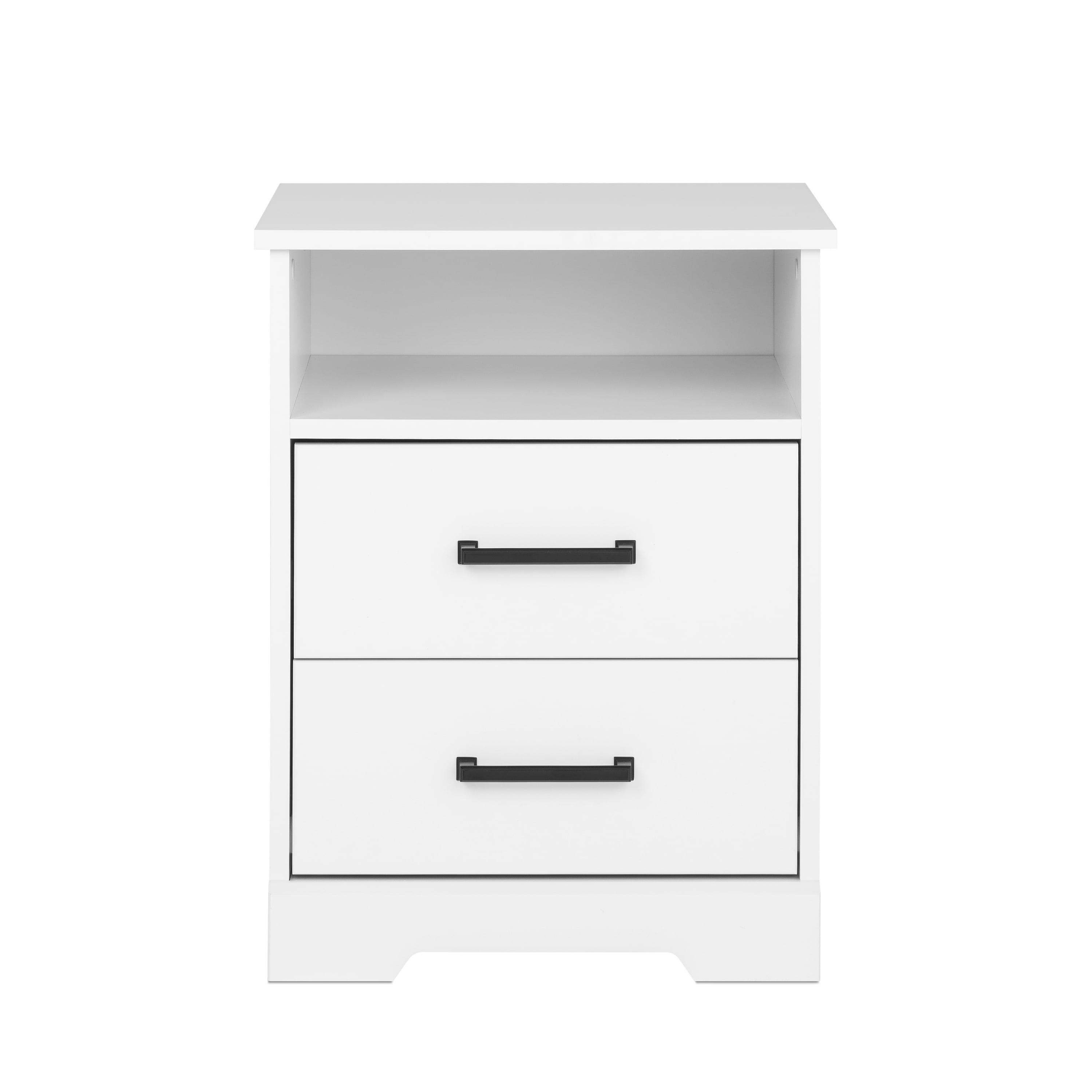 Rustic White 2-Drawer Nightstand with Open Shelf