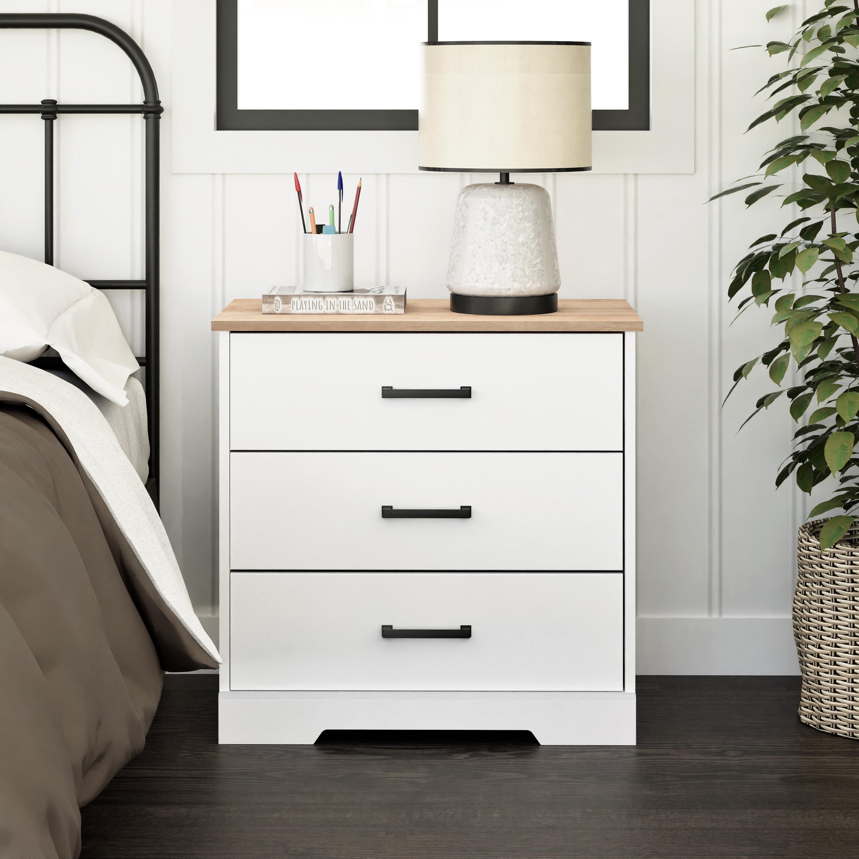 Prepac Rustic Ridge Farmhouse 3 Drawer Nightstand White/Oak