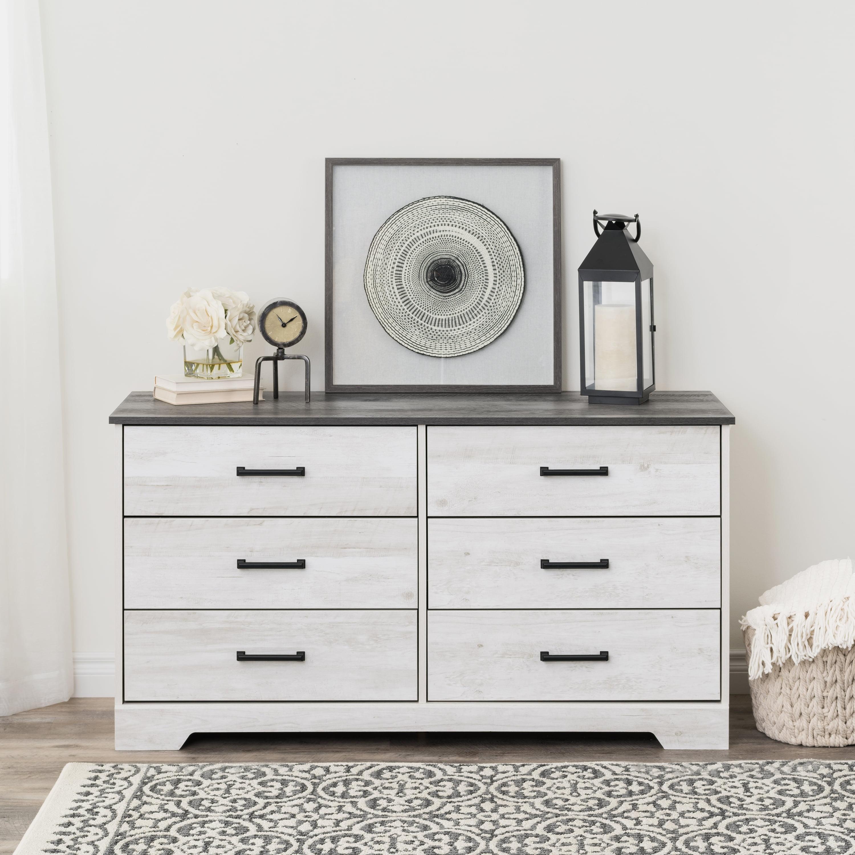 Prepac Rustic Ridge Farmhouse 6 Drawer Bedroom Dresser Washed White