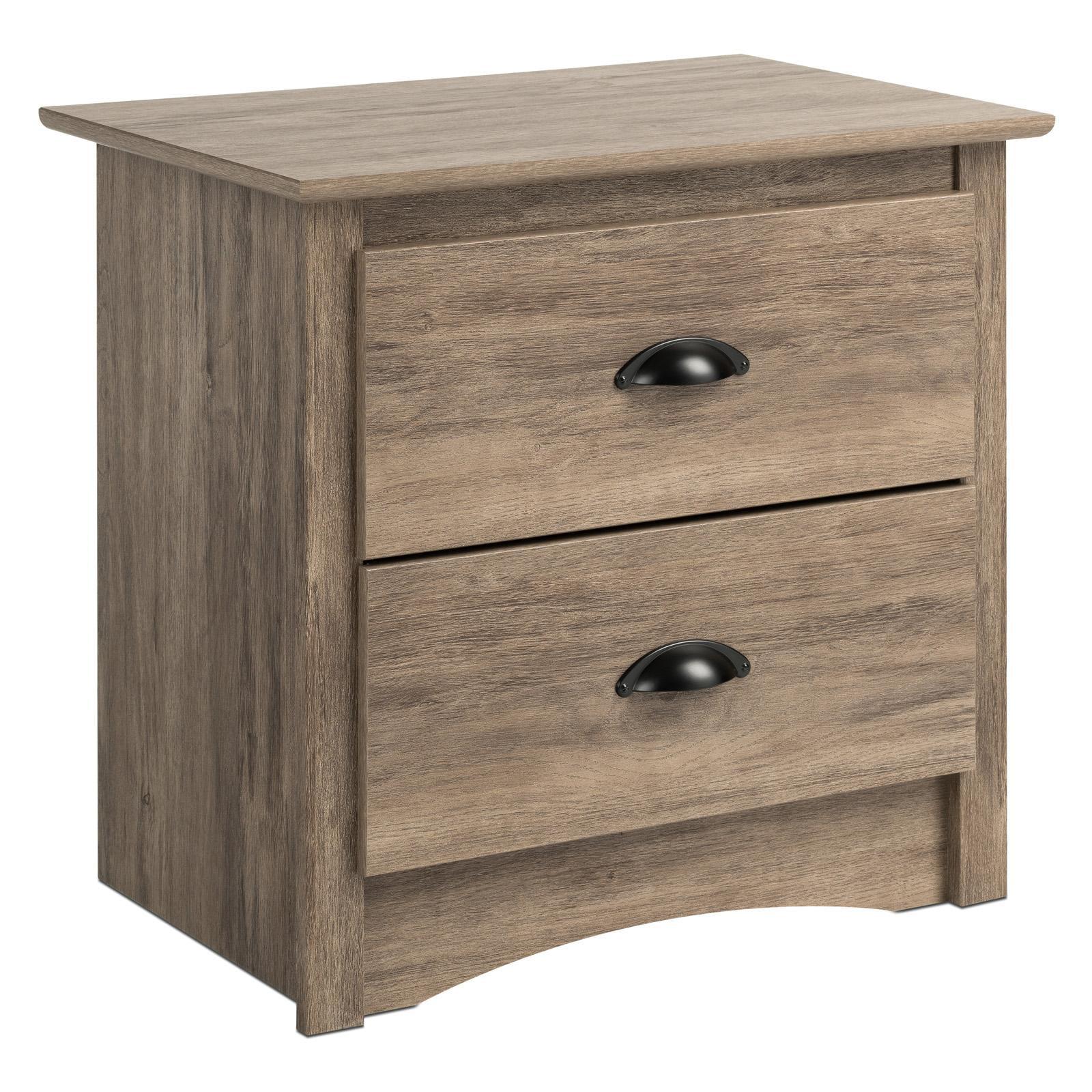 Drifted Gray Coastal 2-Drawer Nightstand with Metal Handles