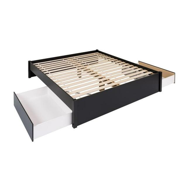 King Select 4-Post Platform Bed with 2 Drawers Black - Prepac: Solid Wood, Storage Functionality