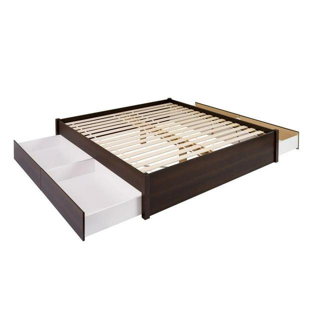 King Select 4-Post Platform Bed with 4 Drawers Espresso Brown - Prepac: Particle Board & MDF Construction, No Box Spring Needed