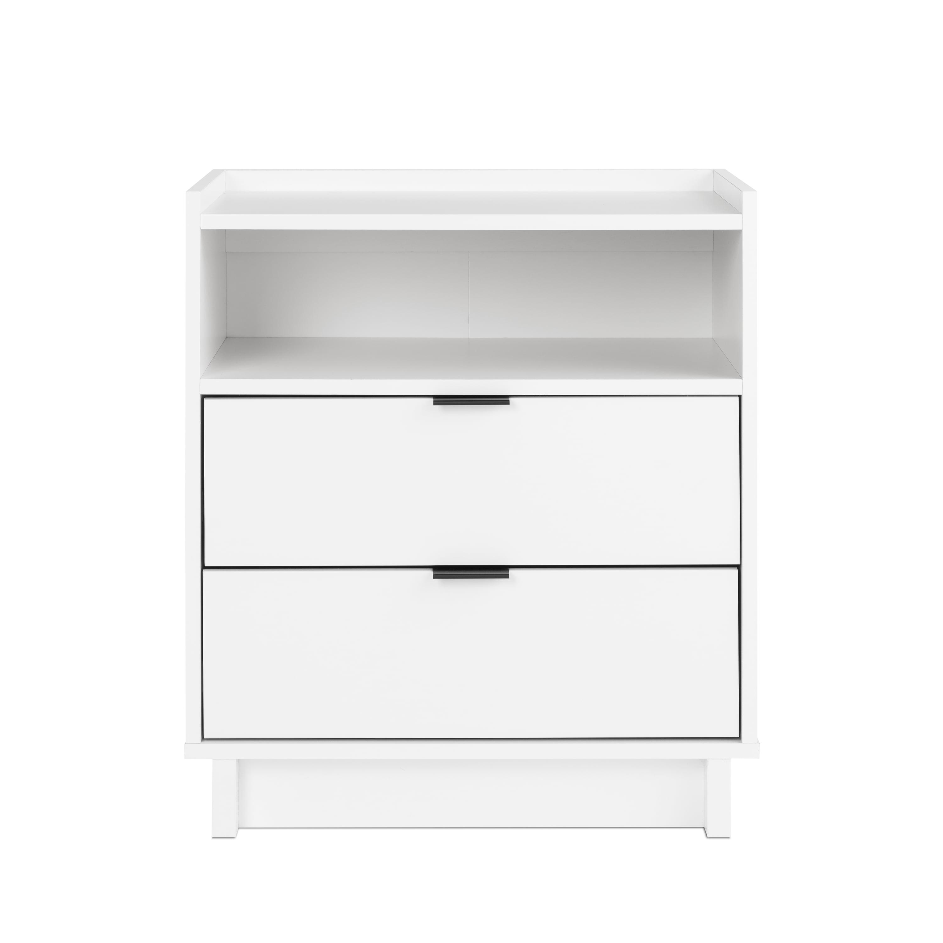 Simply Modern White 2 Drawer Nightstand with Open Shelf