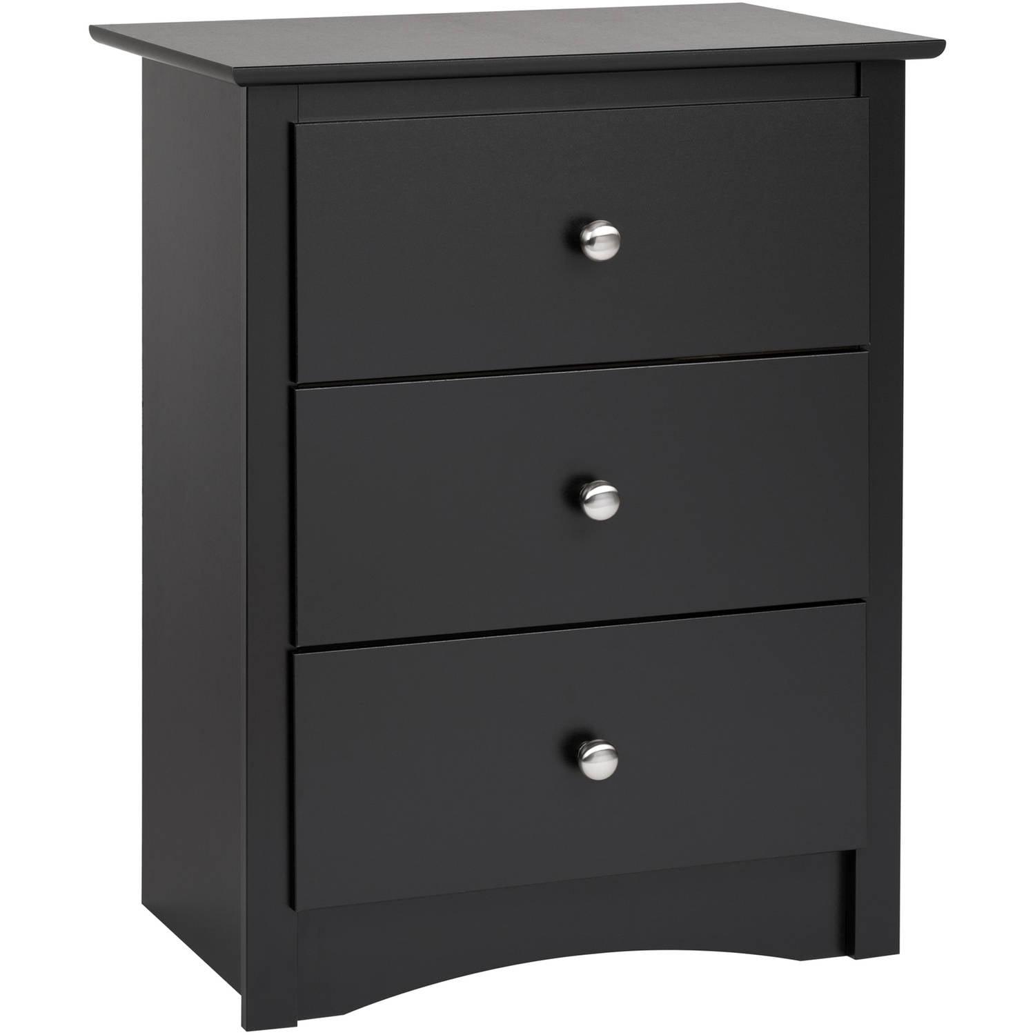 Prepac Sonoma 3 Drawer Nightstand - Black : Wood Composite Bedside Table, Rectangle Shape, Spot Clean