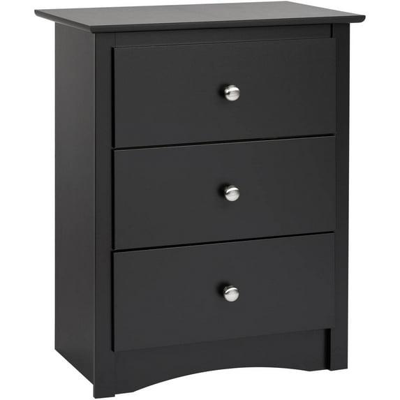 Prepac Sonoma 3 Drawer Nightstand - Black : Wood Composite Bedside Table, Rectangle Shape, Spot Clean