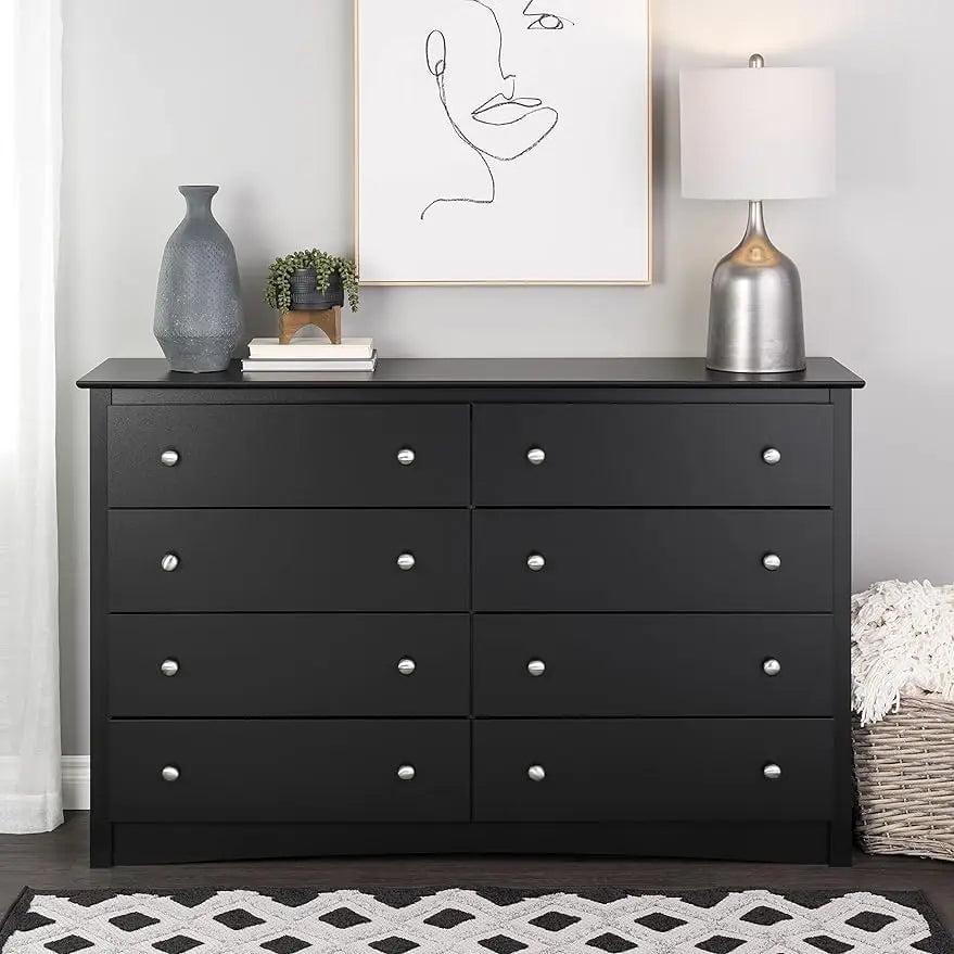 Modern Sonoma 8-Drawer Black Dresser with Sleek Laminate Finish