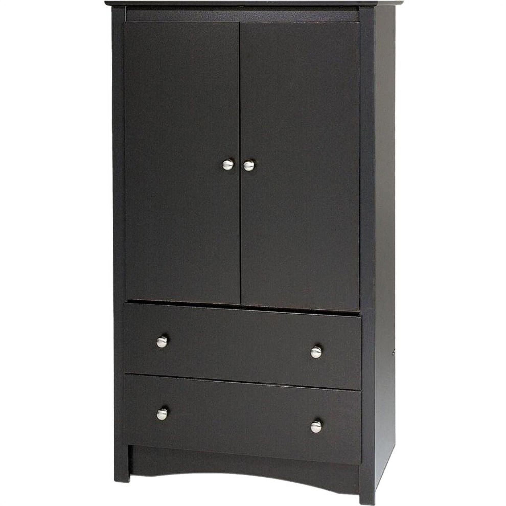 Black Transitional 2-Door Wardrobe Armoire with Drawers