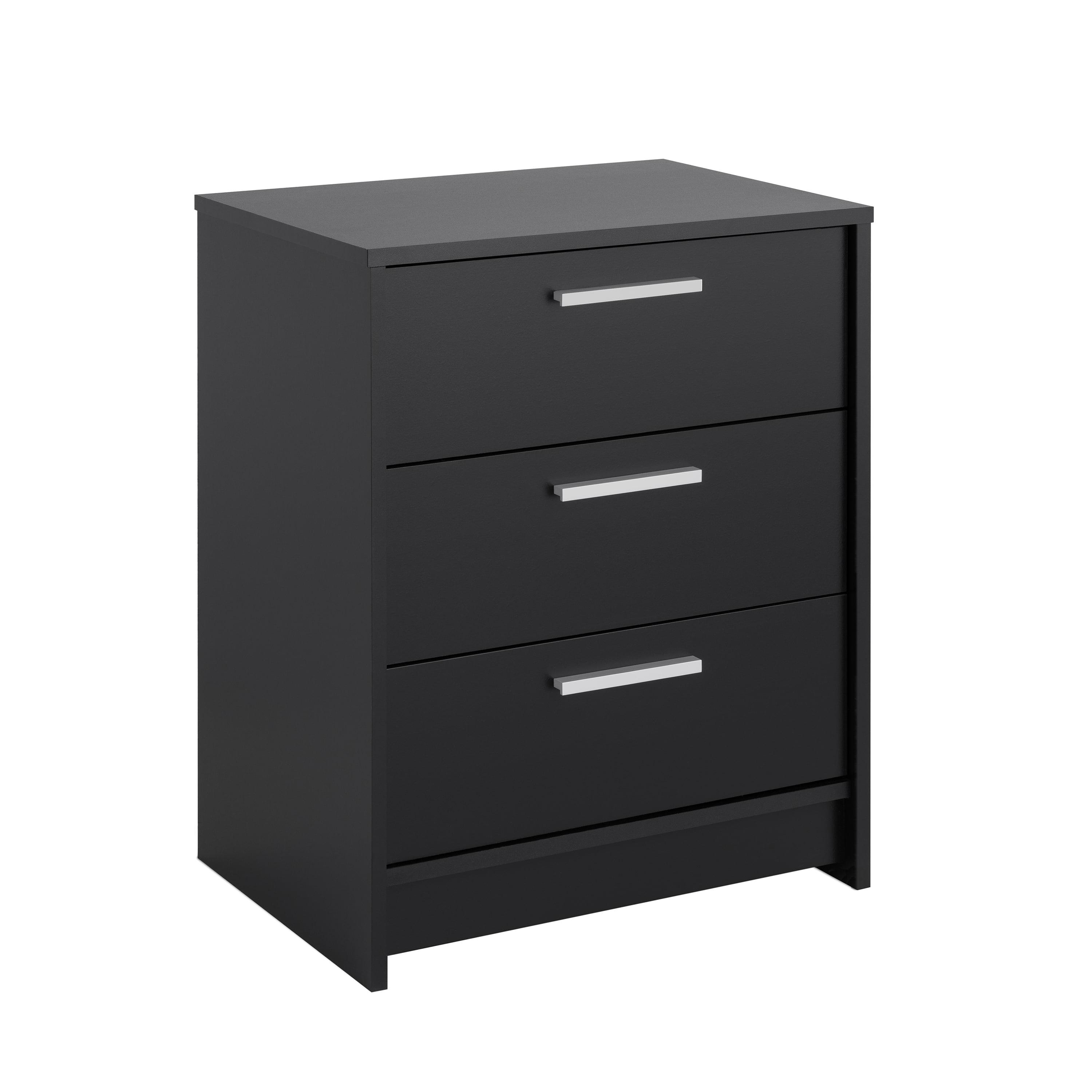 Black 3-Drawer Modern Wood Nightstand