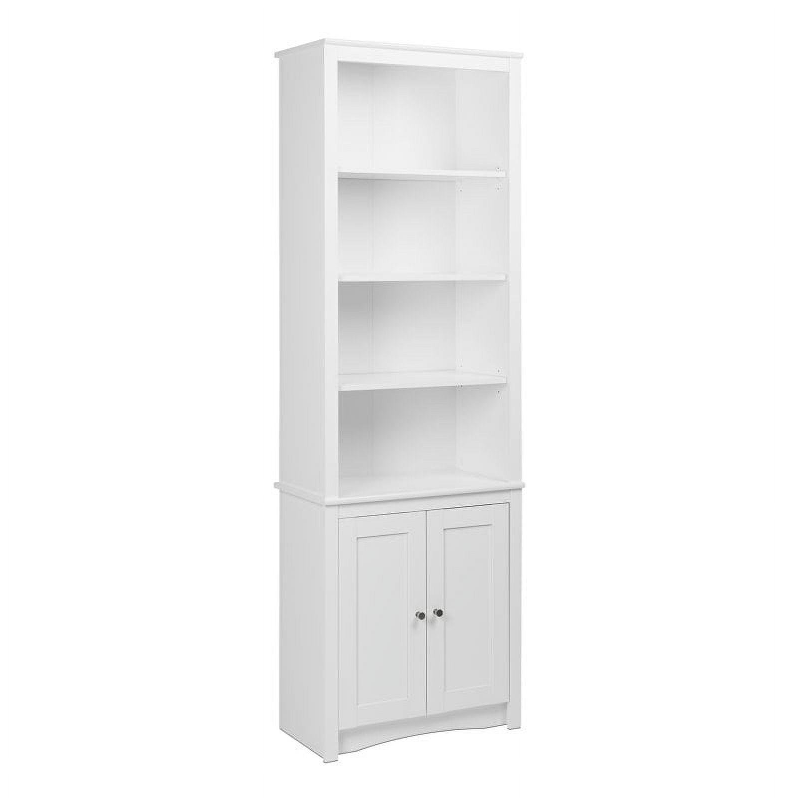 Tall White Wood Bookcase with Shaker Doors