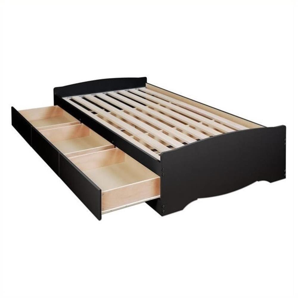Prepac Twin Mate's Platform Storage Bed with 3 Drawers Black: Laminated, Transitional Style, No Box Spring Needed