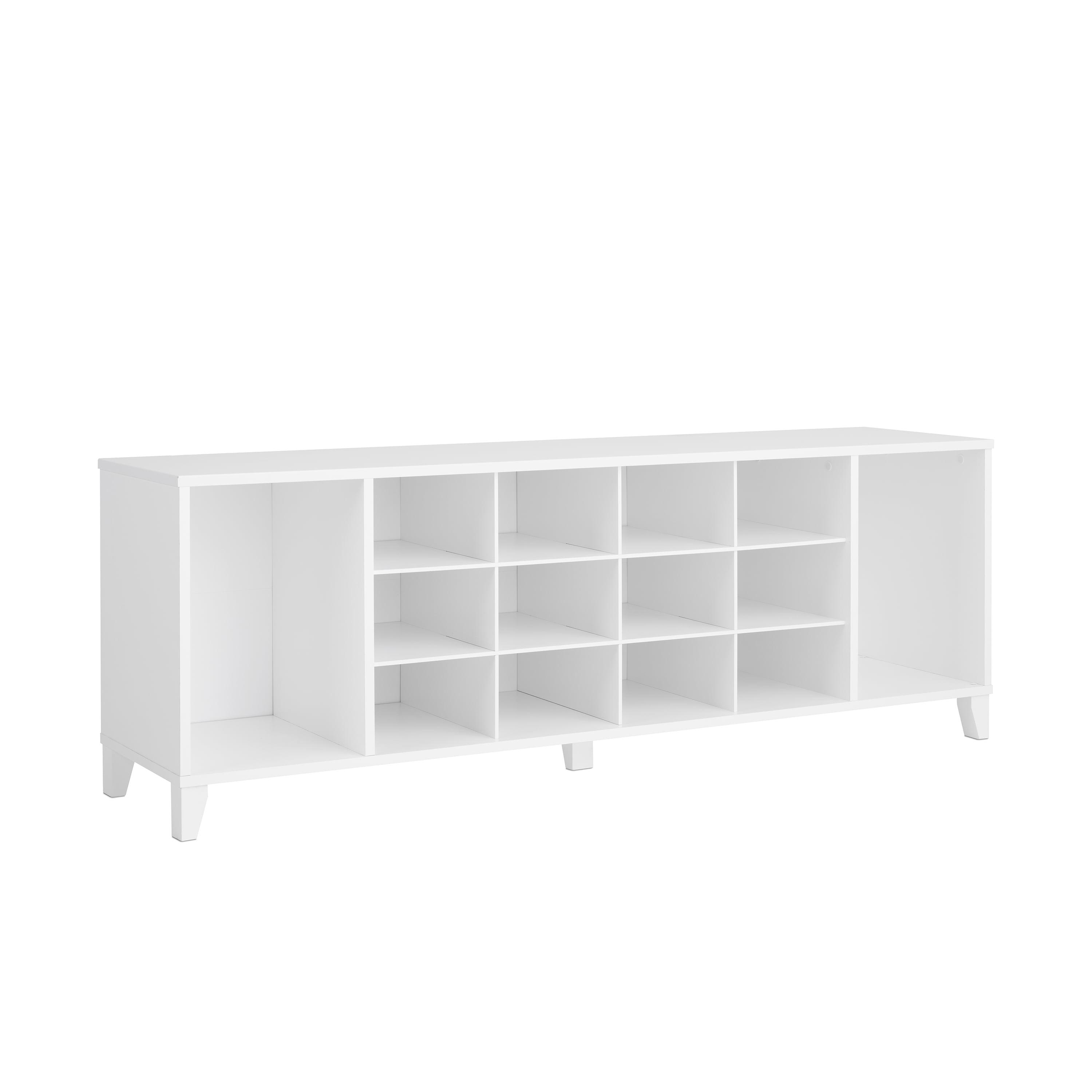 White Wooden Entryway Shoe Storage Bench with 14 Cubbies