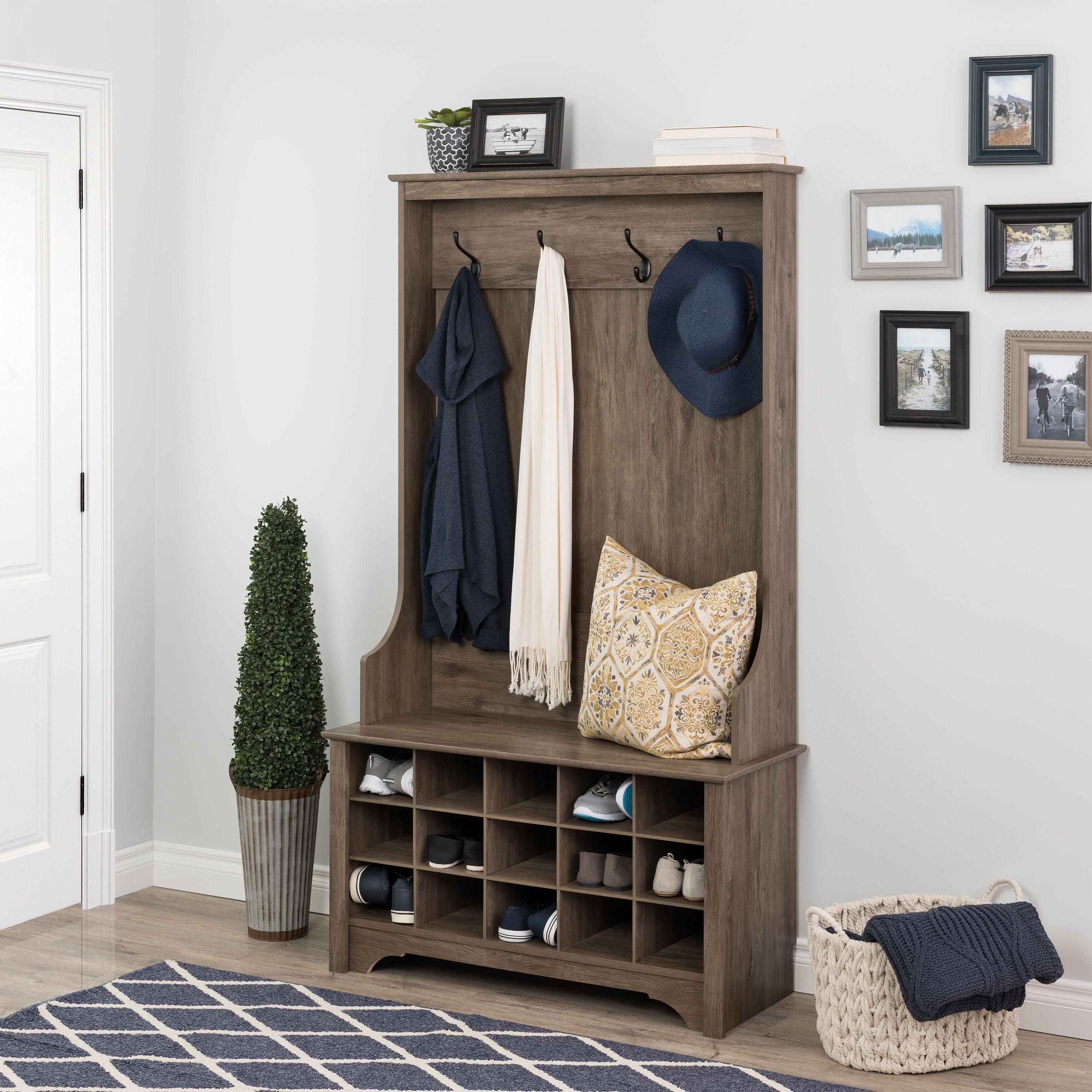 Drifted Grey 68" Hall Tree with Bench and Shoe Storage