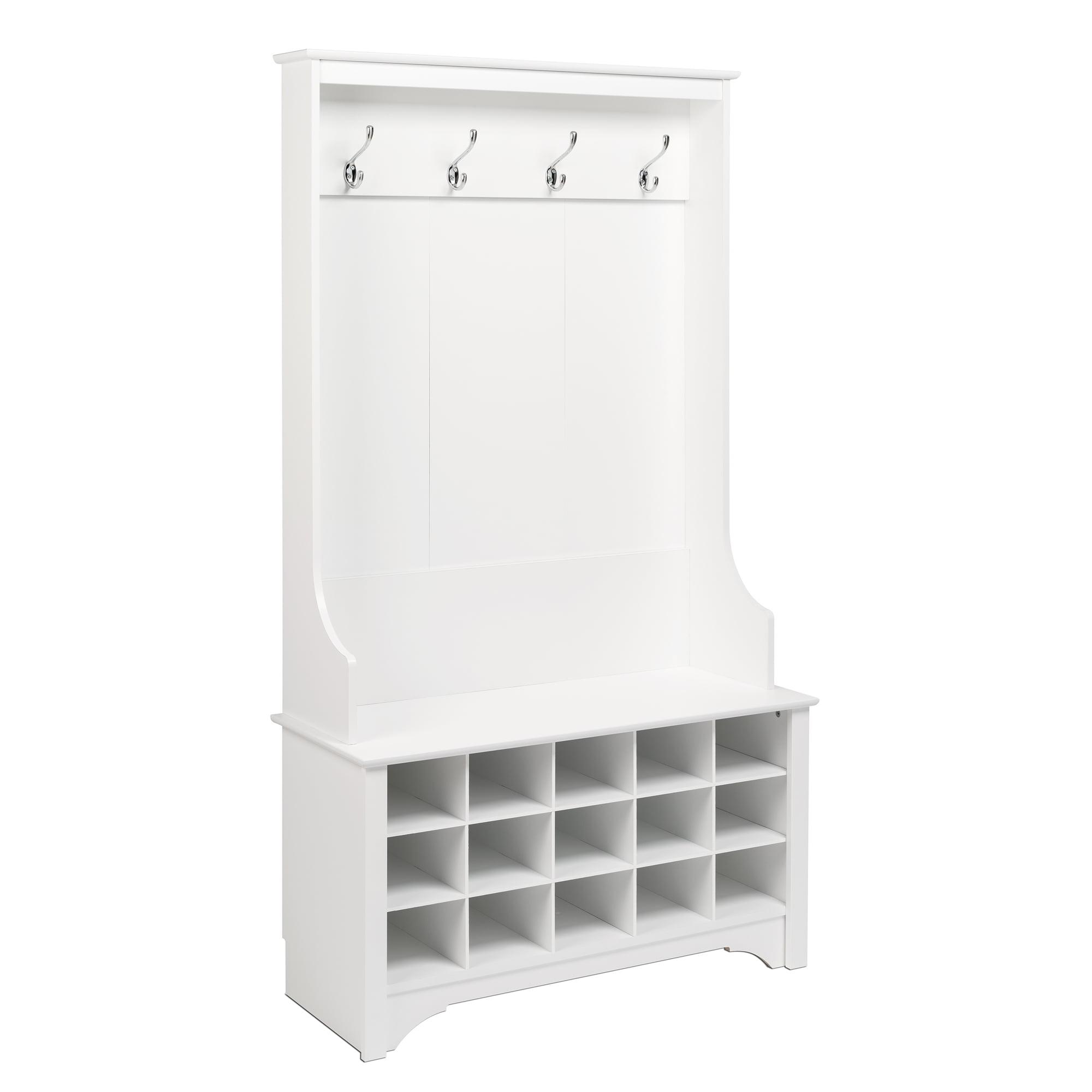 Prepac Wide Hall Tree and Bench with Shoe Storage, White