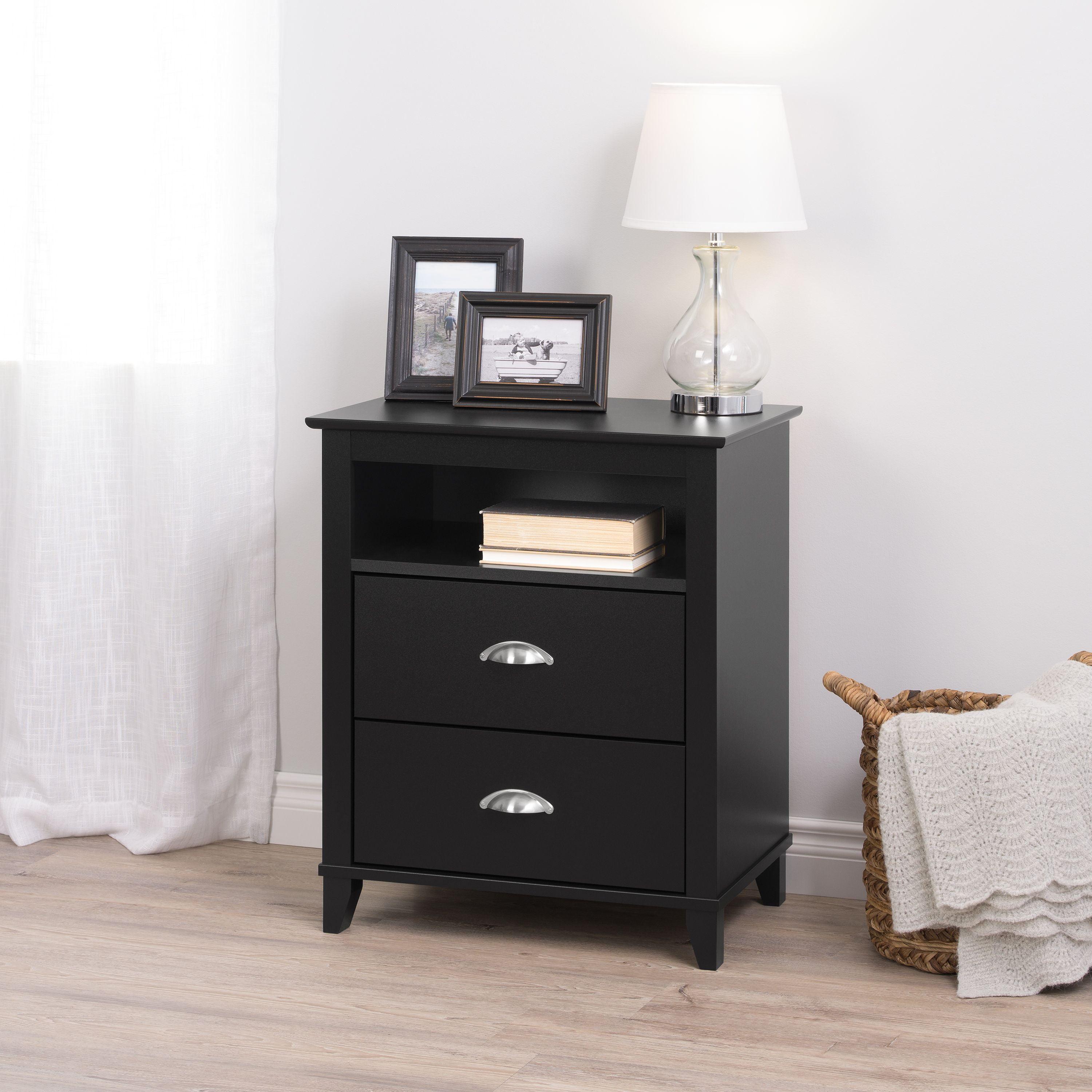 Yaletown Chic Black 2-Drawer Tall Nightstand with Tapered Legs