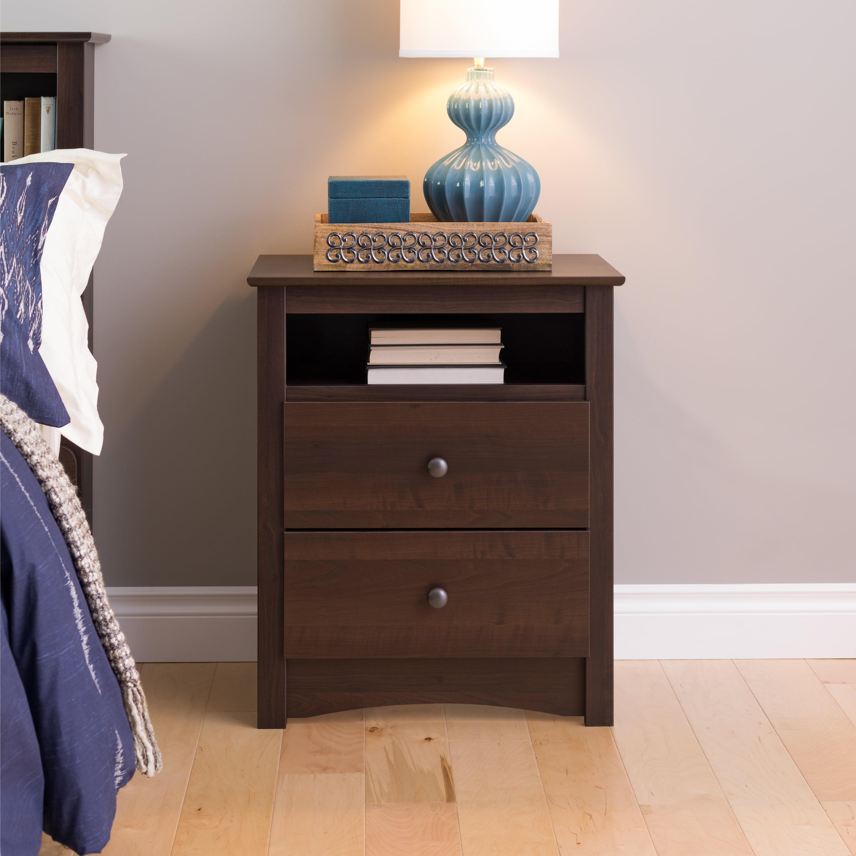 Espresso Tall 2-Drawer Nightstand with Open Shelf