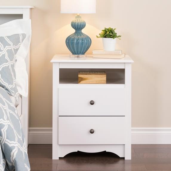 Prepac Tall 2 Drawer Nightstand with Open Shelf White: Laminated, Metal Glides, CARB Certified, 5 Year Warranty
