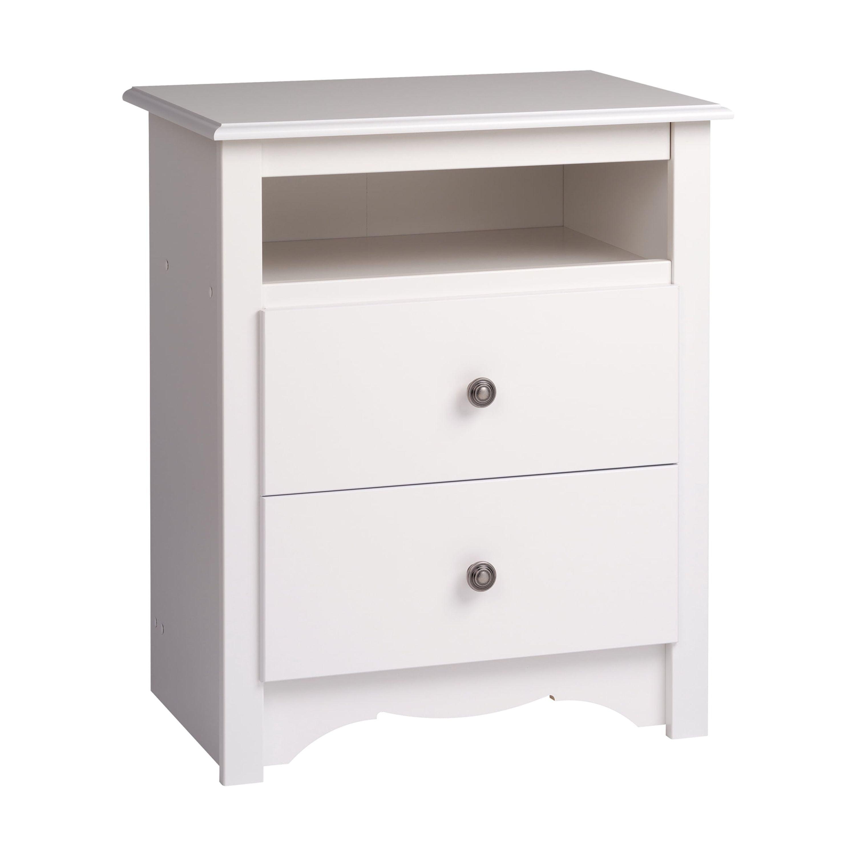 Prepac Tall 2 Drawer Nightstand with Open Shelf White: Laminated, Metal Glides, CARB Certified, 5 Year Warranty
