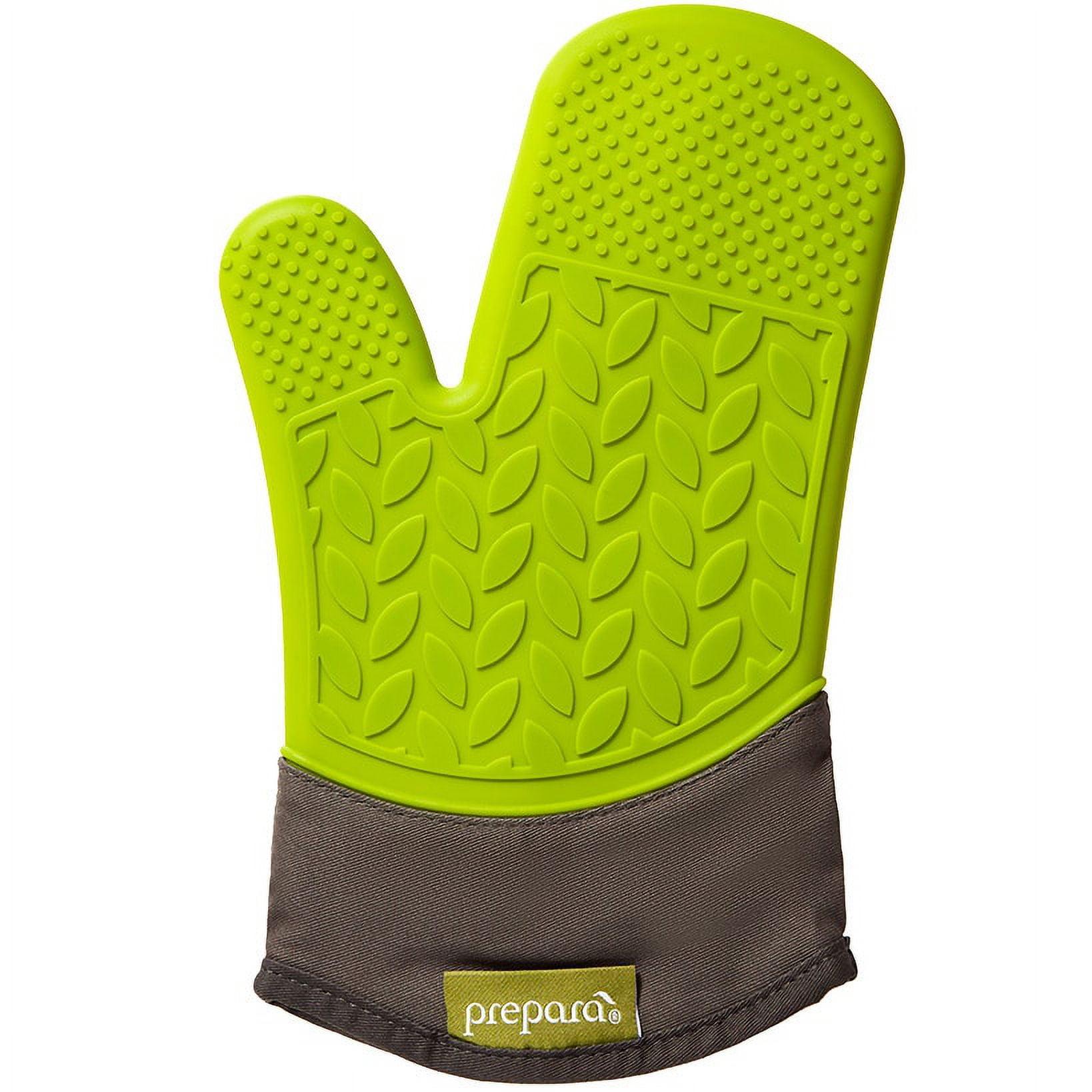 Green and Gray Silicone Oven Mitt with Cotton Lining