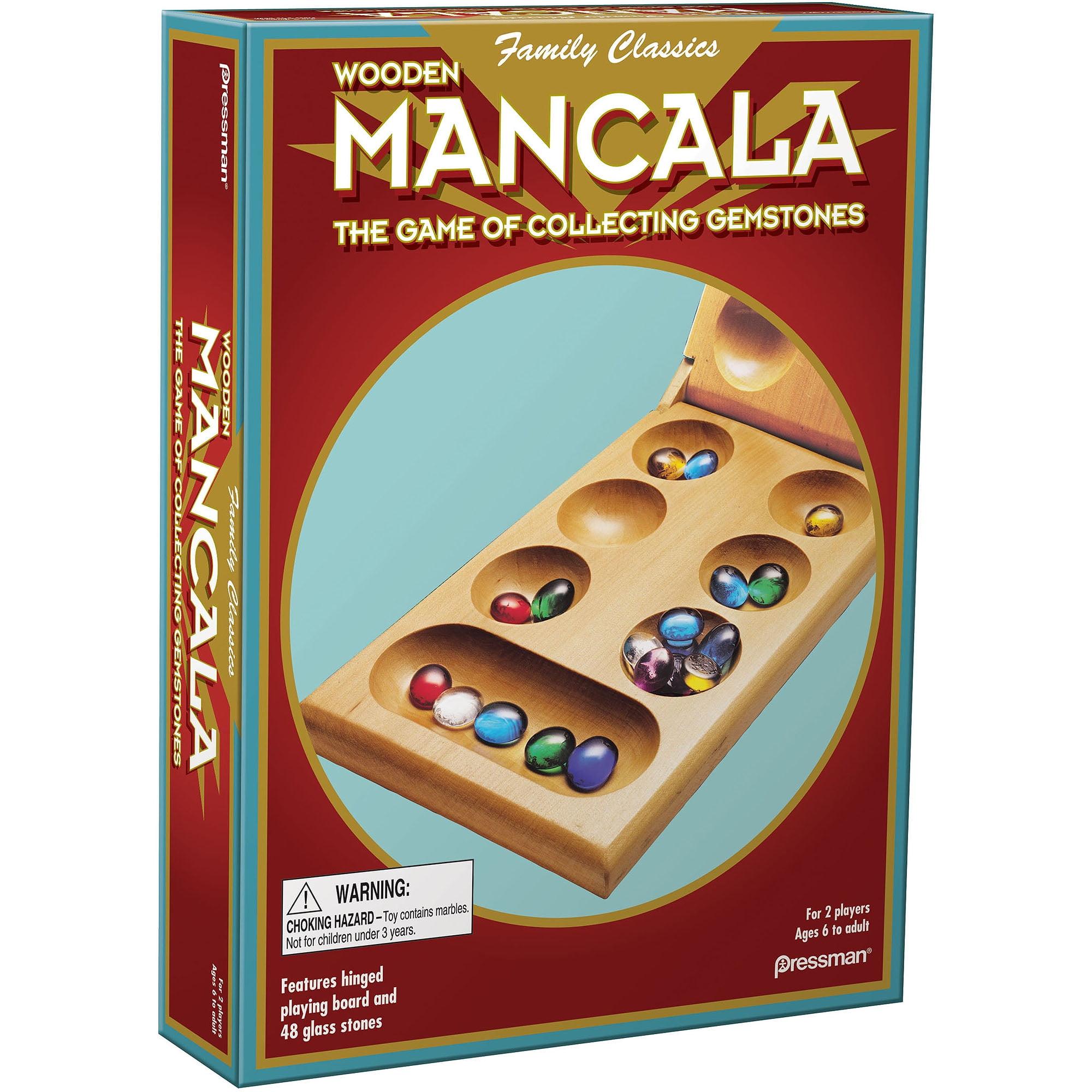 Wooden Folding Mancala Board with Plastic Stones for Travel