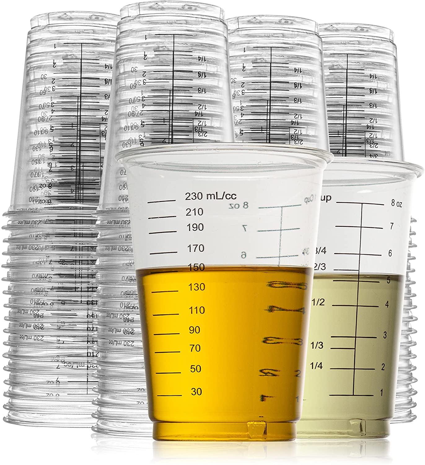 Prestee 50 Disposable Measuring Cups - 8 Oz | Resin Mixing Cups For Epoxy Resin | Plastic Measuring Cups | Liquid Measuring Cups Plastic | Dry Measuring Cups | Paint Mixing Cups