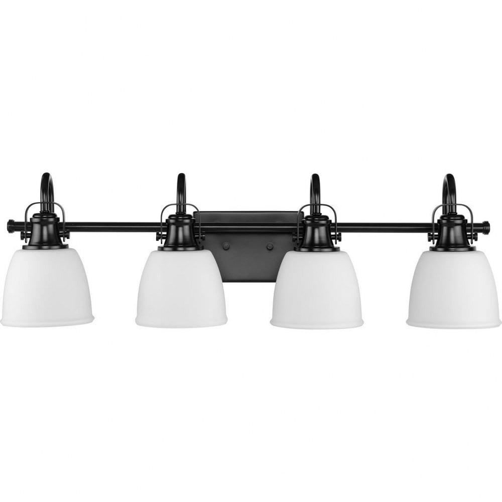 Progress Lighting Preston 4-Light Bath Light in Matte Black with Opal Glass Shades