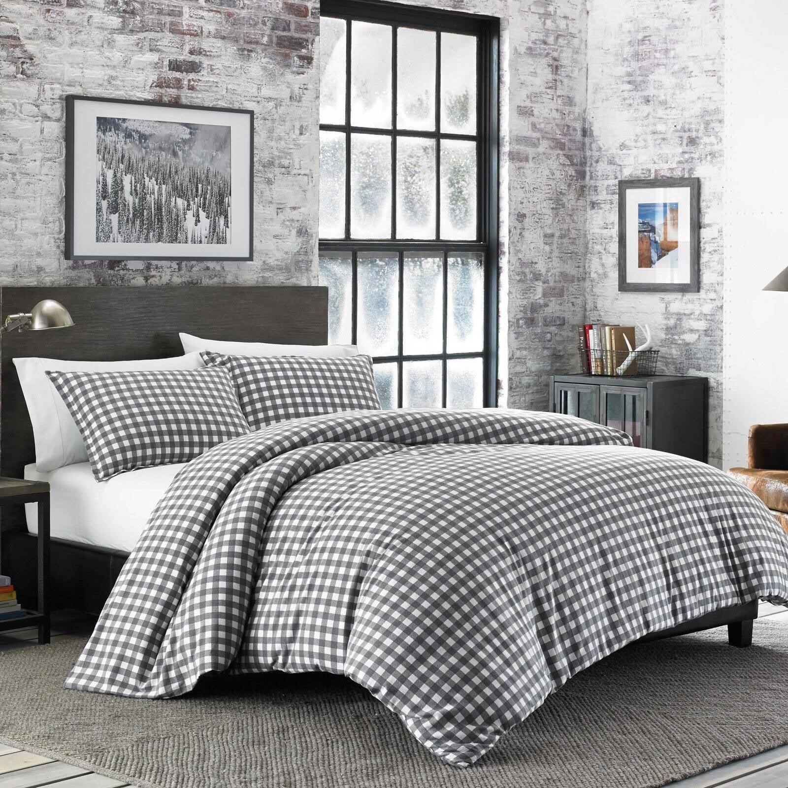 King Gray Cotton Flannel Duvet Cover Set with Shams