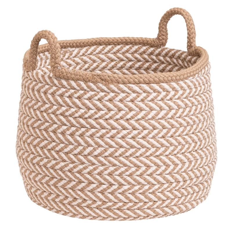 Colonial Mills Round Braided Storage Basket, Taupe & White - 18"x18"x17"