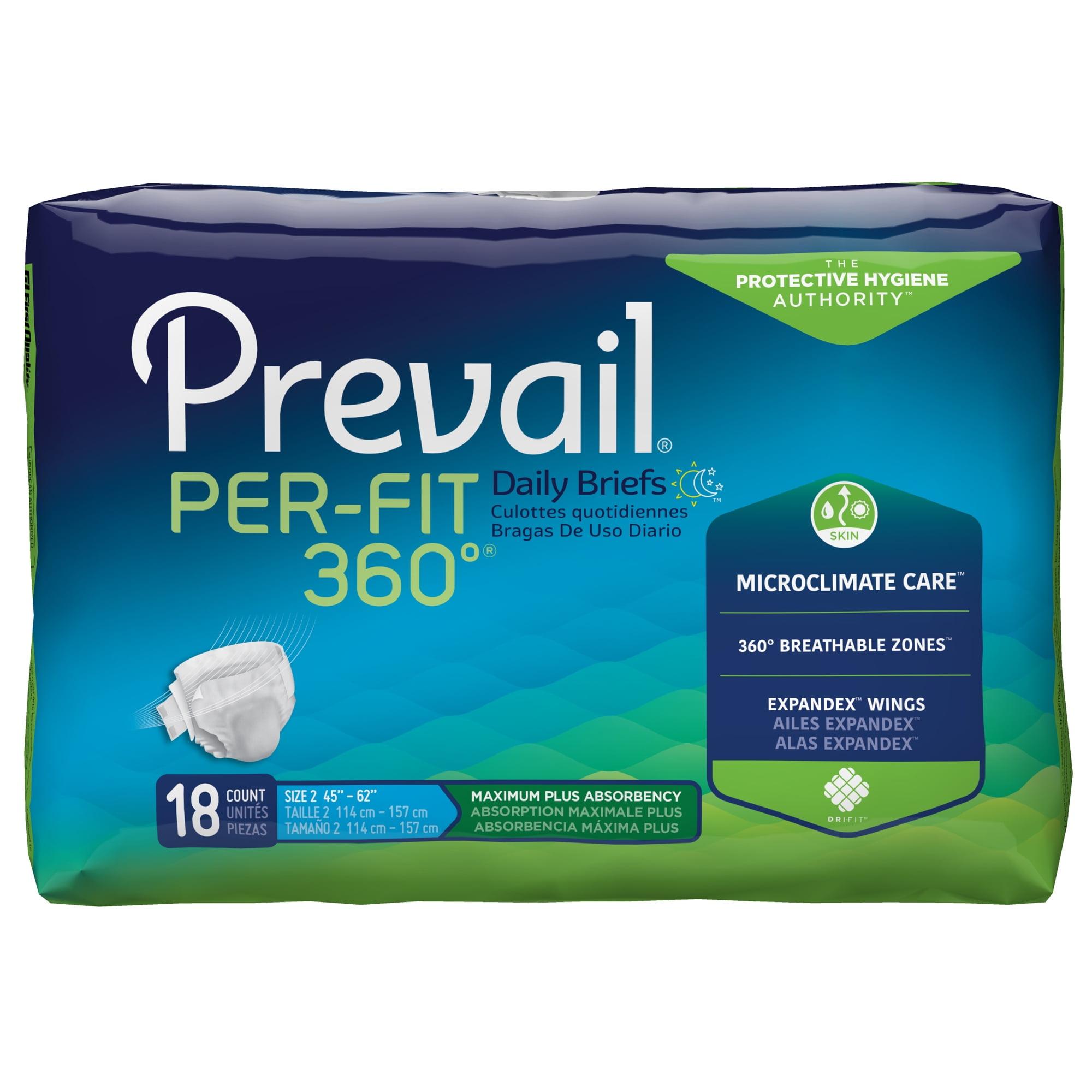 Prevail Per-Fit Unisex Daily Briefs, Maximum Plus Absorbency, Refastenable Tabs, Large, 72ct
