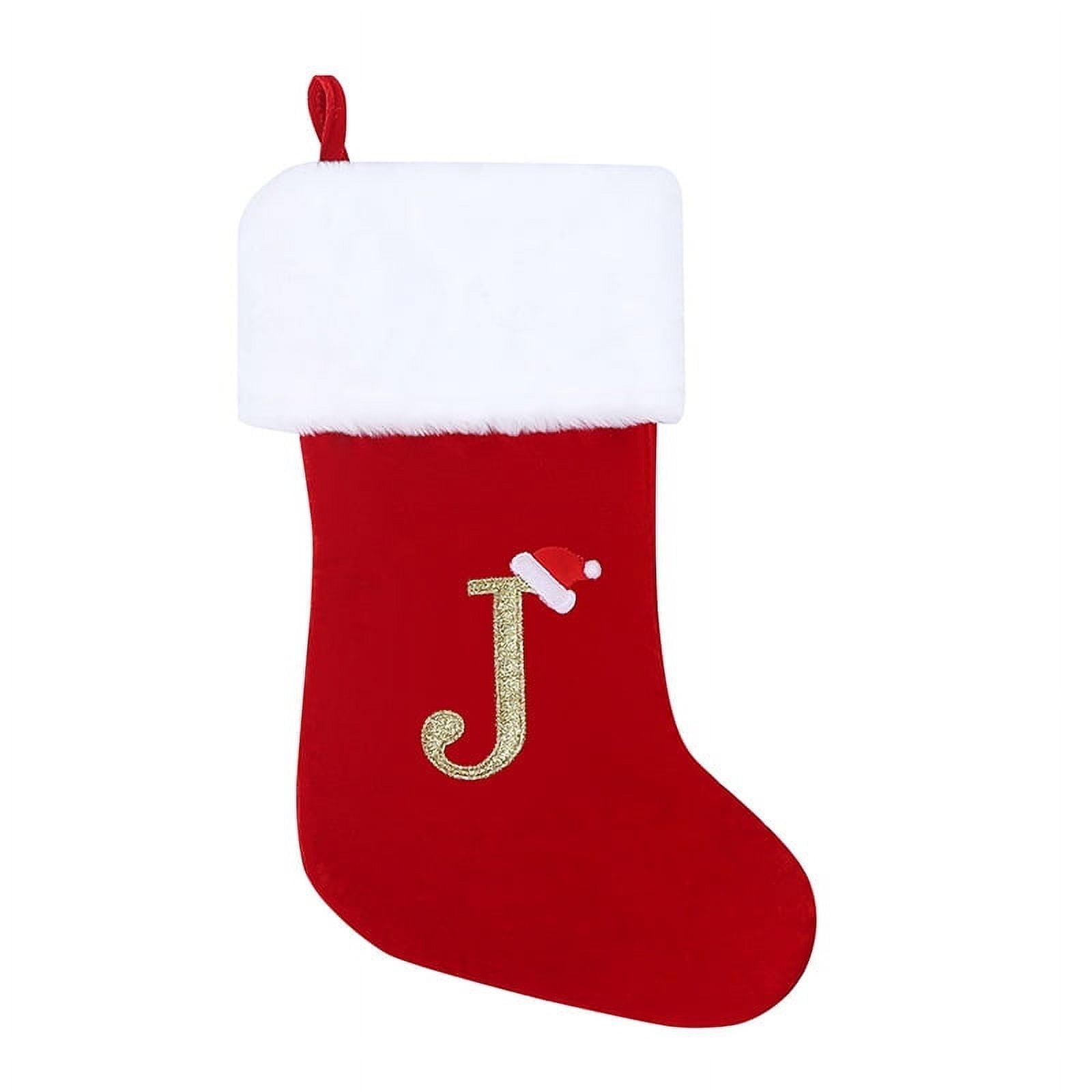 Christmas Gifts20inch Monogram Christmas Stockings Letter Red Velvet with White Super Soft Plush Cuff Embroidered Xmas Stockings Classic Personalized Stocking Decorations for Family Holiday