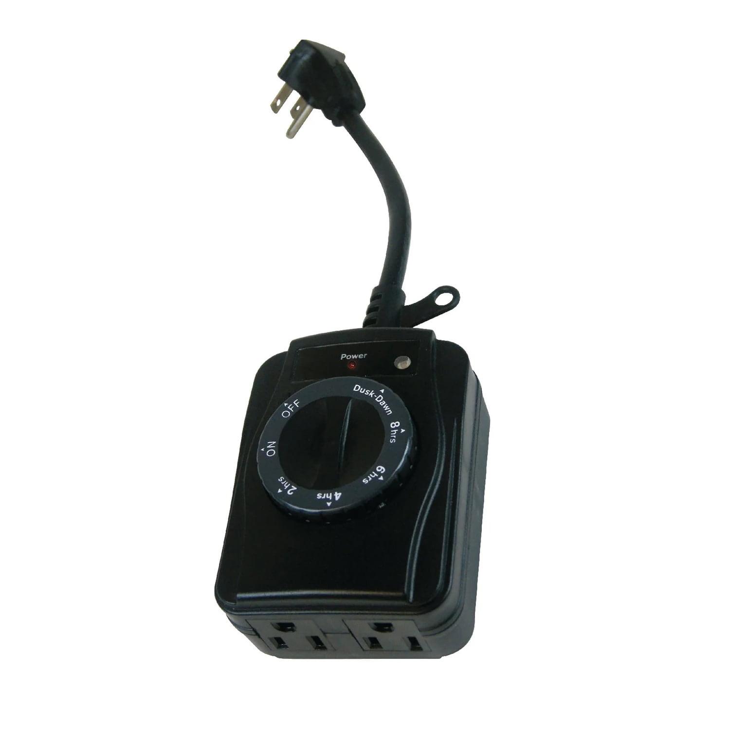 Black Outdoor Photocell Timer with Dual Outlets