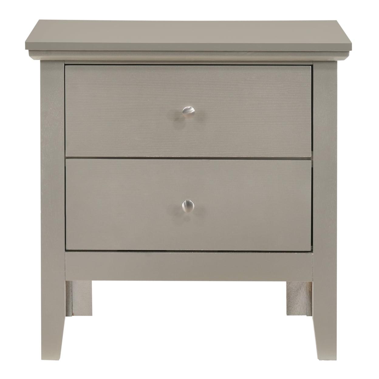 Primo Silver Champagne 2-Drawer Nightstand with Nickel Handles