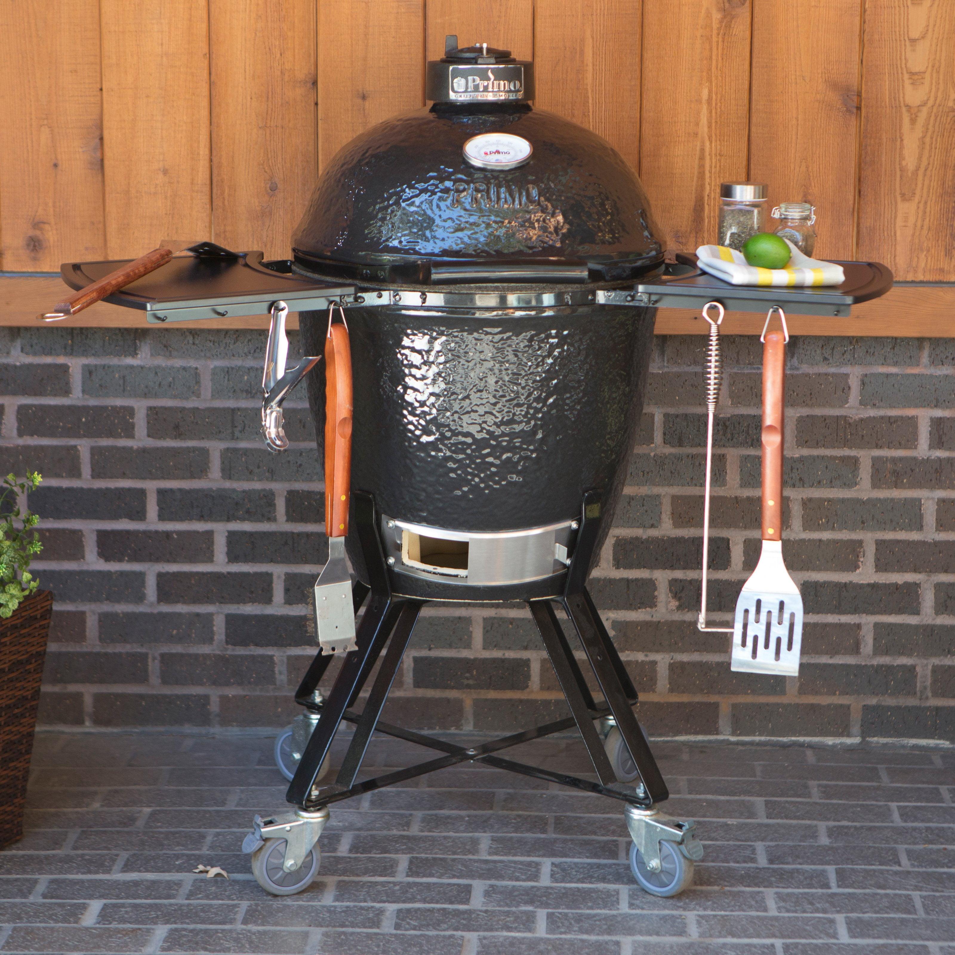 Primo Black Ceramic Charcoal Kamado Grill with Rolling Cart