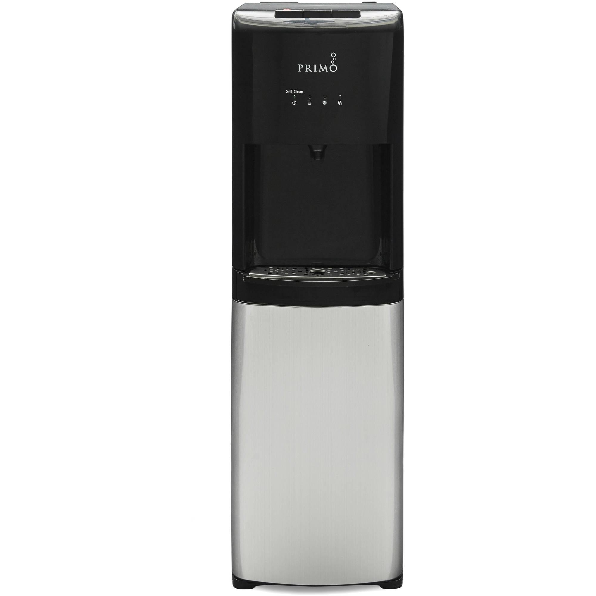 Primo Deluxe Bottom Loading Water Dispenser with Self-Sanitization: 5 Gallon, Hot & Cold, Freestanding, Black/Silver