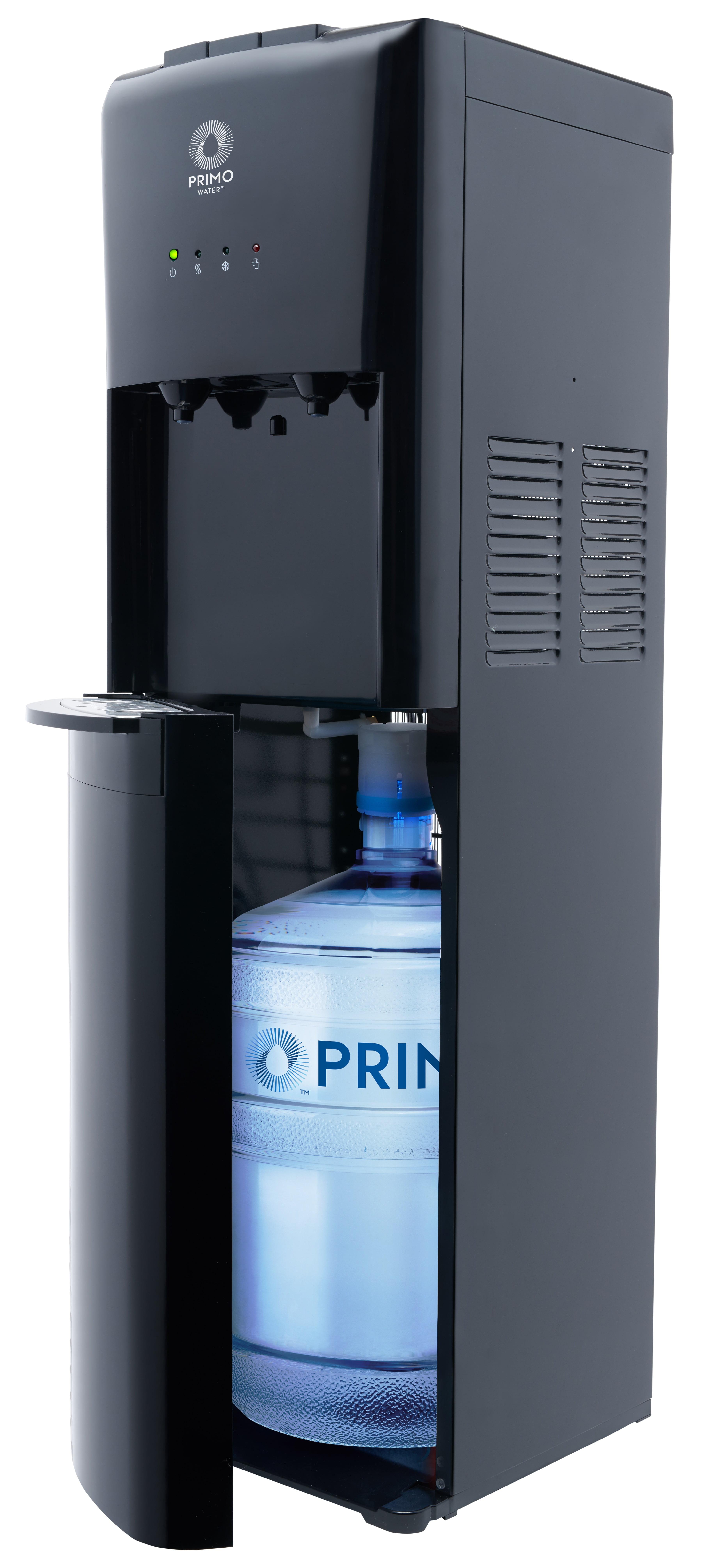 Primo Black Bottom Loading Hot and Cold Water Dispenser with Stainless Steel Drip Tray