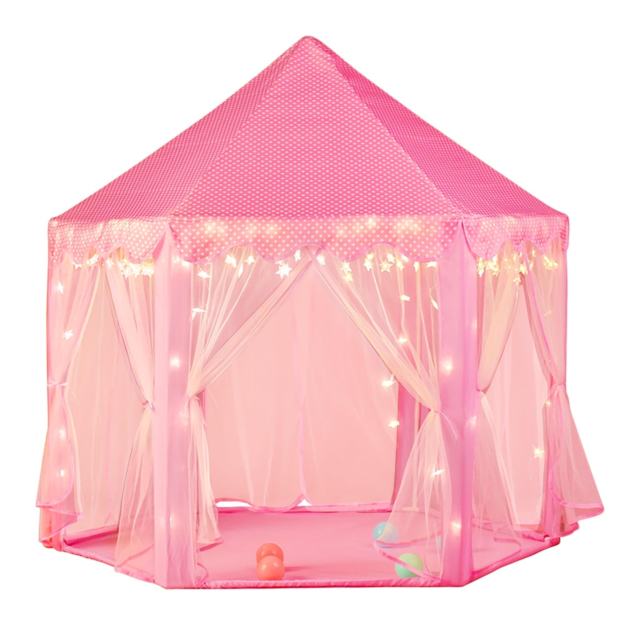 Pink Hexagon Princess Castle Play Tent with Star Lights