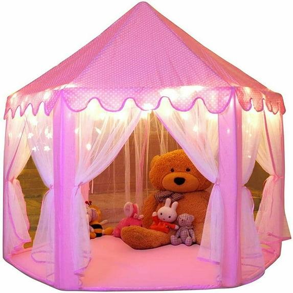 Princess Playhouse Play Tent with LED Lights, Large Collapsible Indoor / Outdoor Kids Teepee with Carrying Bag