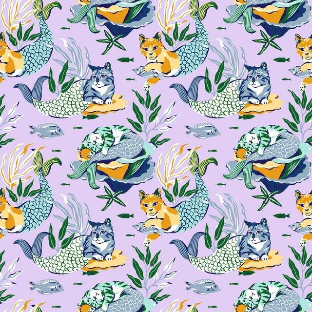 PrintFresh Meowing Mermaids Lavender Peel and Stick Wallpaper