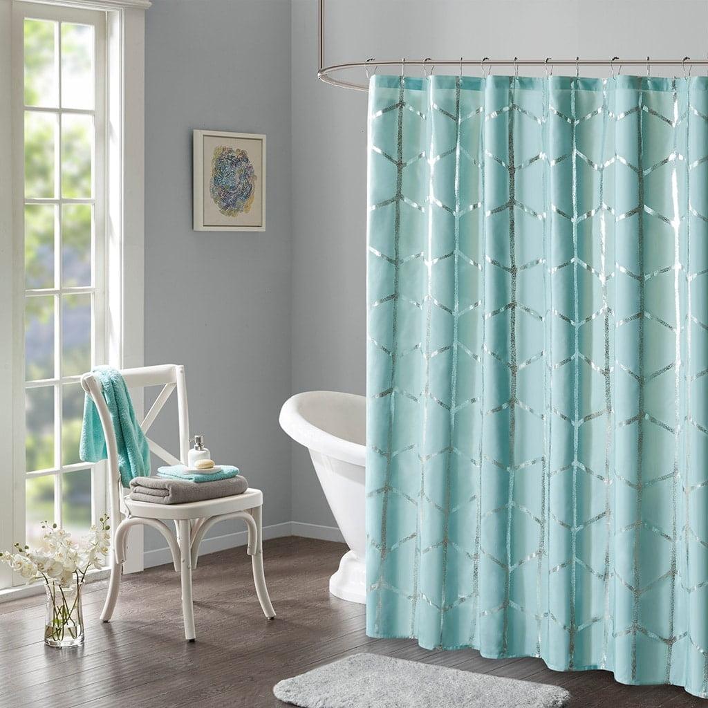 Printed Metallic Shower Curtain Aqua+Silver