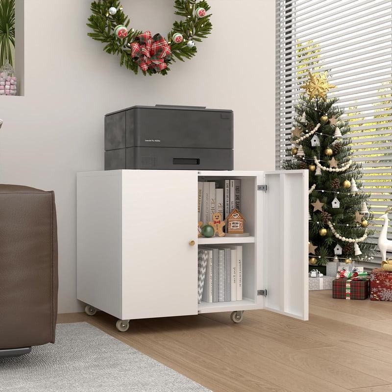 Ebern Designs Printer Stand, Under Desk Printer Table With Wheels, File Cabinet With Lock, White Paper Organizer For Home Office, Printer Stands For Home Office, Scanner, Fax, Computer