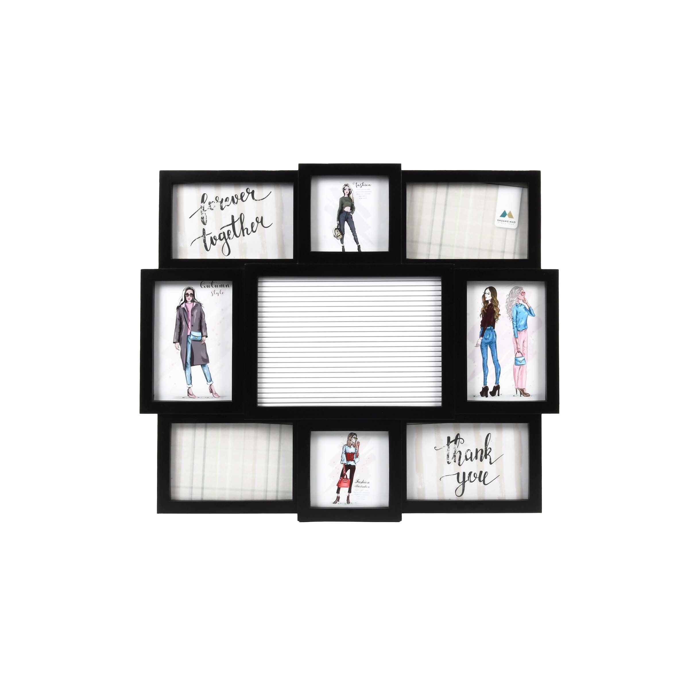 Prinz 8-Opening Letterboard Wall Collage Picture Frame, Holds Multi-Sized Photos, Black