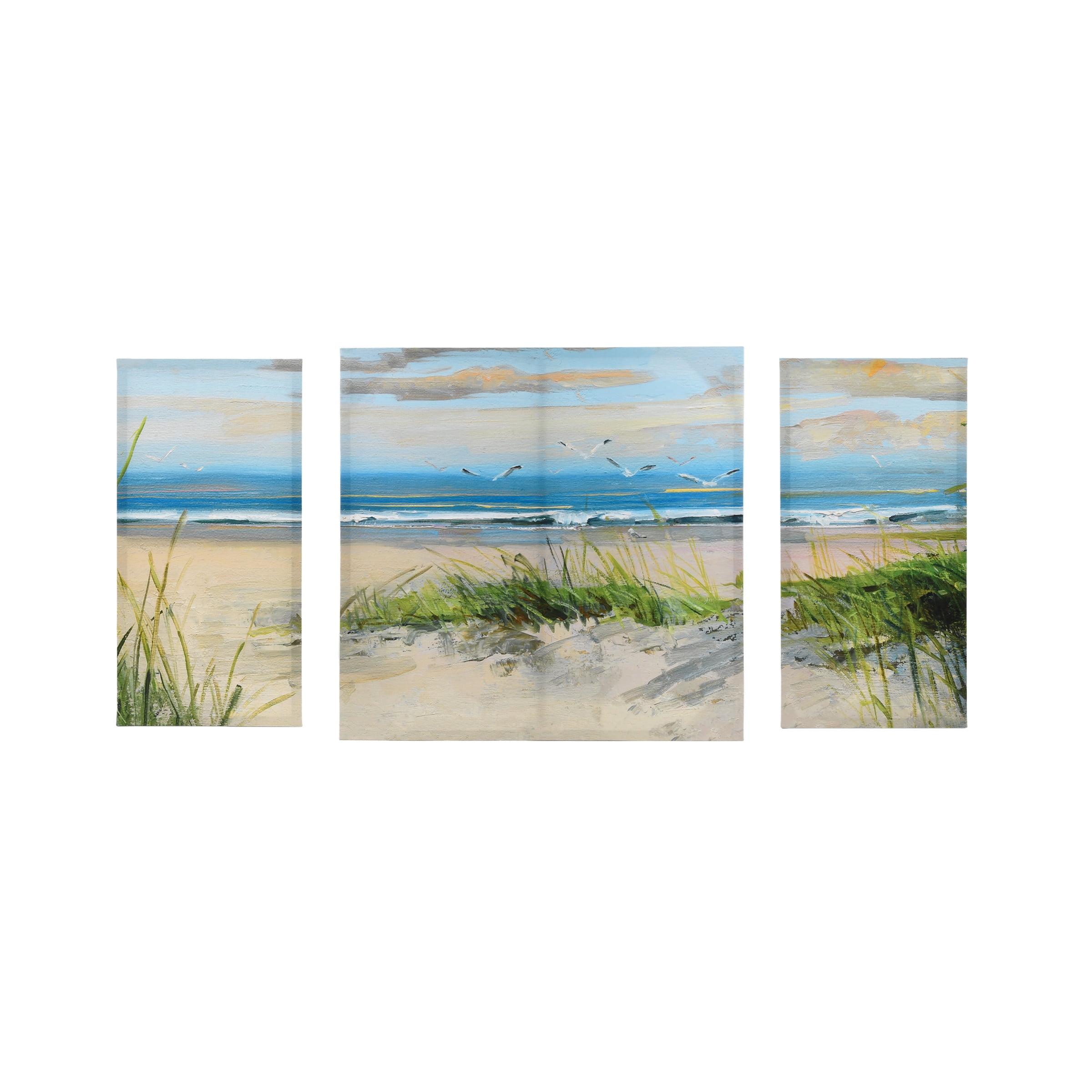 Coastal Dune Scene Blue and Green Canvas Art Set