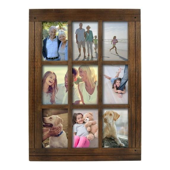 Prinz Homestead Distressed Walnut 9-Opening Collage Picture Frame, for 4x6 Photos, Wall Hanging